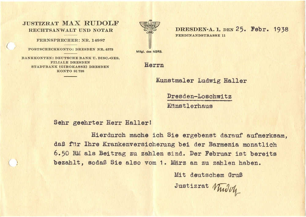 1938 02 25 Schreiben Anwalt an Haller