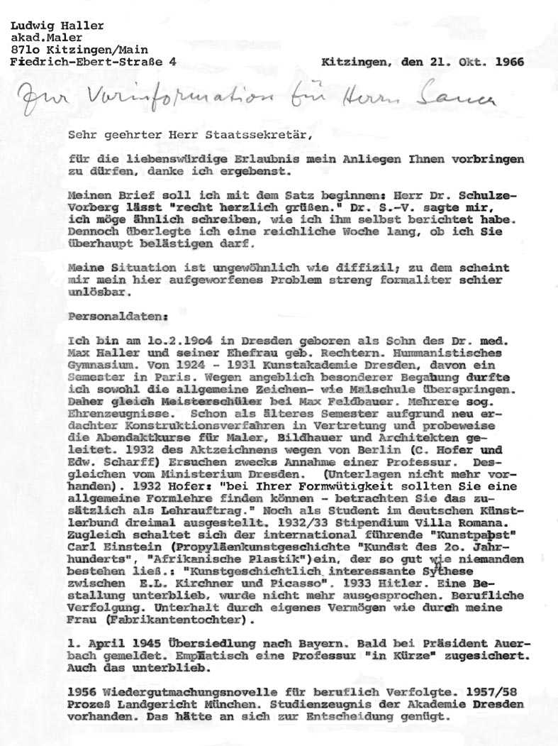 21. Oktober 1966 Brief Haller an Staatssekretär Lauerbach 1