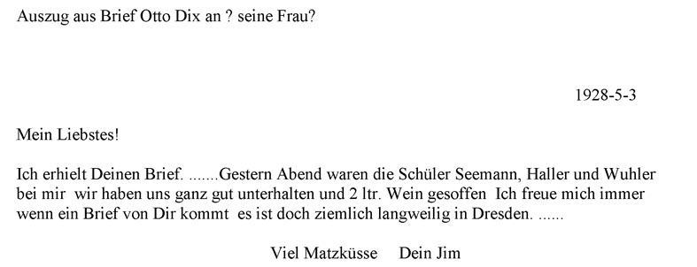 1928-05-03 Auszug aus einem Brief von Otto Dix