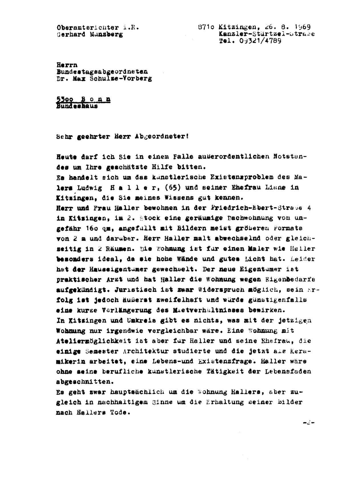 1969 08 26 Schreiben Oberamtsrichter Münzberg an Dr Schulze-Vorberg 1