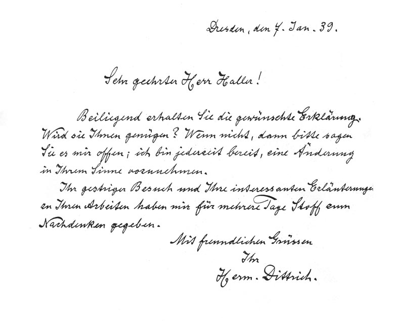 7. Januar 1939 Schreiben Hermann Dittrich an Haller